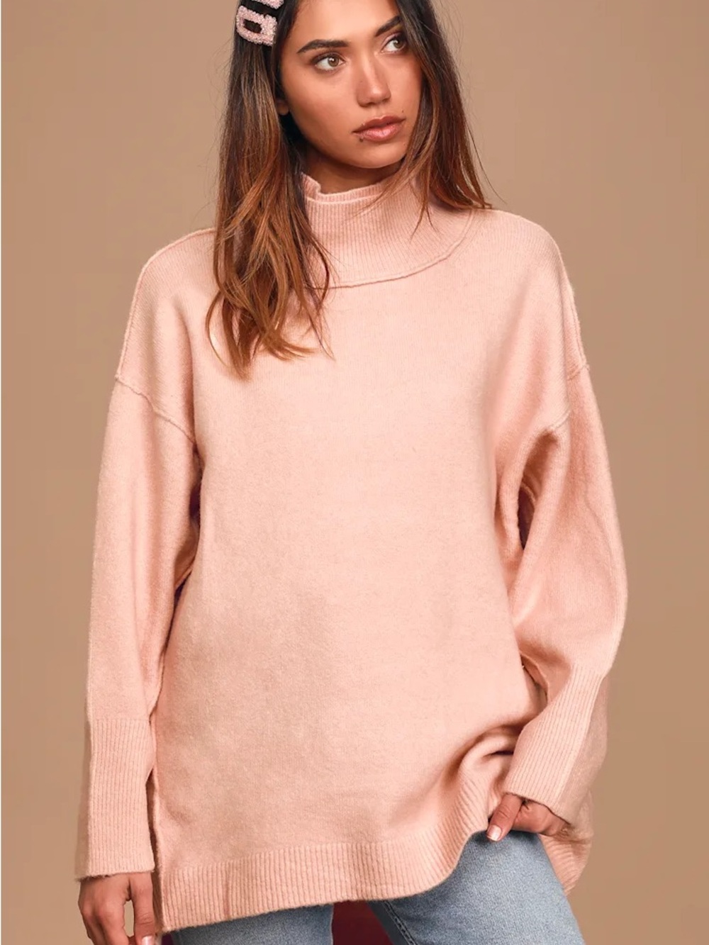 Free People Oversized Sweater ‘Afterglow’ in Blush Pink